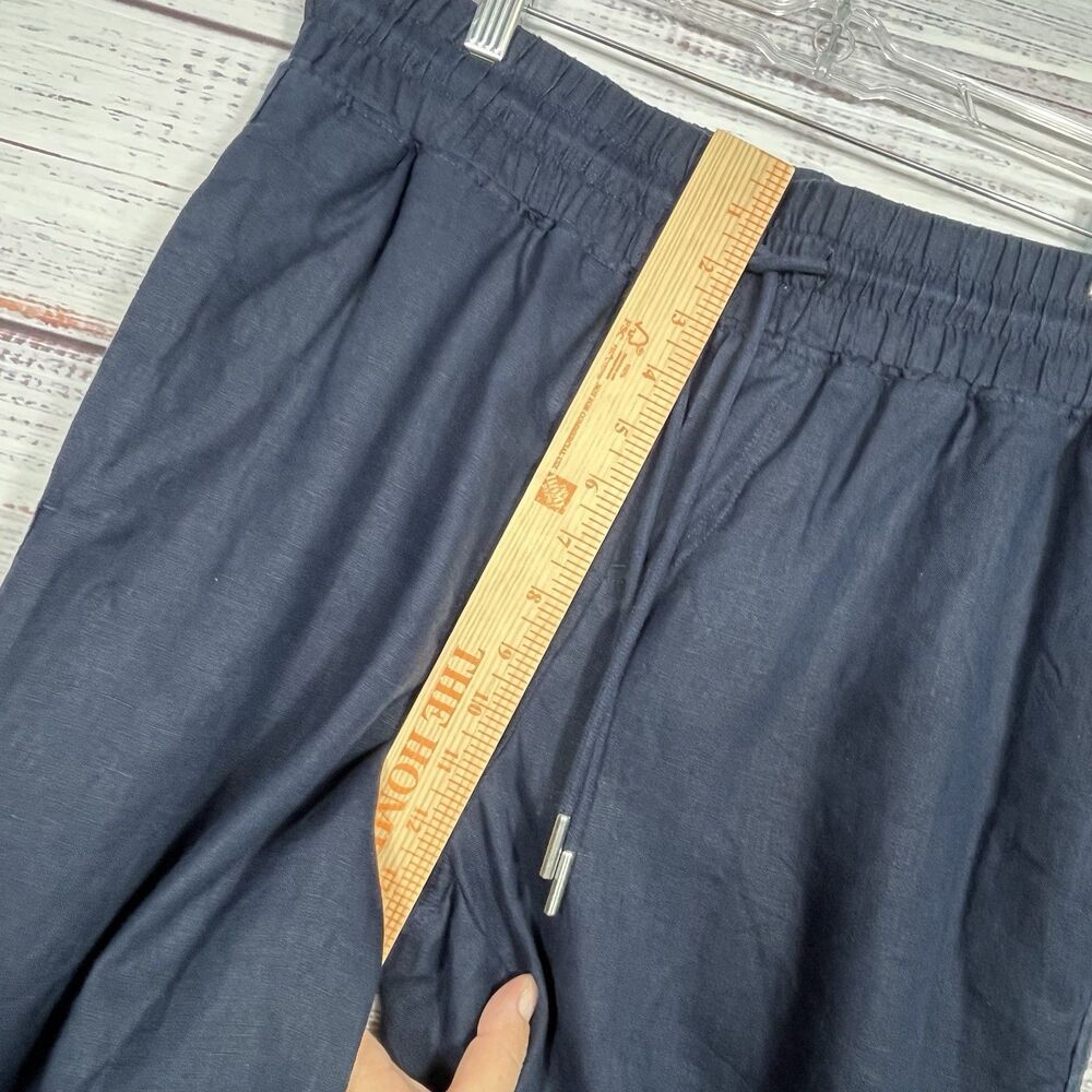 QUINCE 100% European Linen Pants L Drawstring Wide Leg Navy Blue Capsule Coastal - Picture 6 of 8